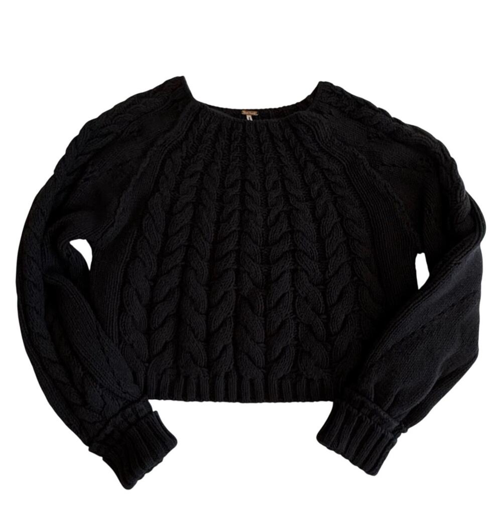 Free People Sandre Cable Stitch Pullover Sweater Black Size Medium M